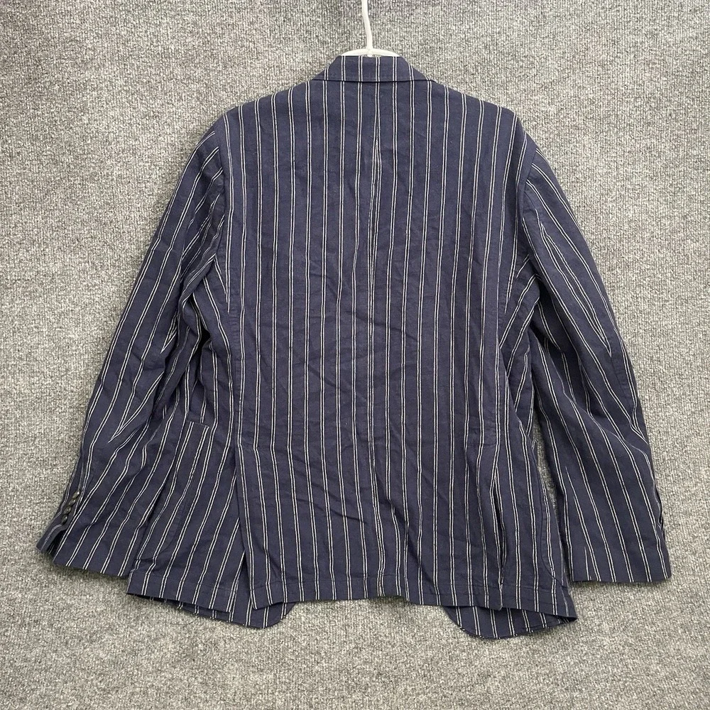 Cremieux Linen Blend Striped Sport Coat Men's Sz M Unstructured Navy Blue